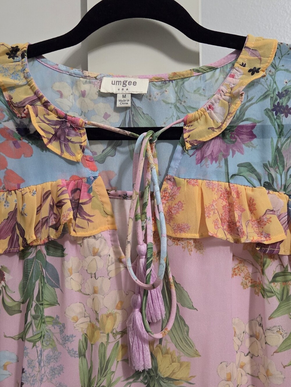 Umgee Pink & Blue Floral Ruffle Dress - Picture 4 of 7